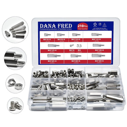 210 Pieces Hex Standoff Spacers M4 Carbon Steel Male Female Metric m4, Sliver