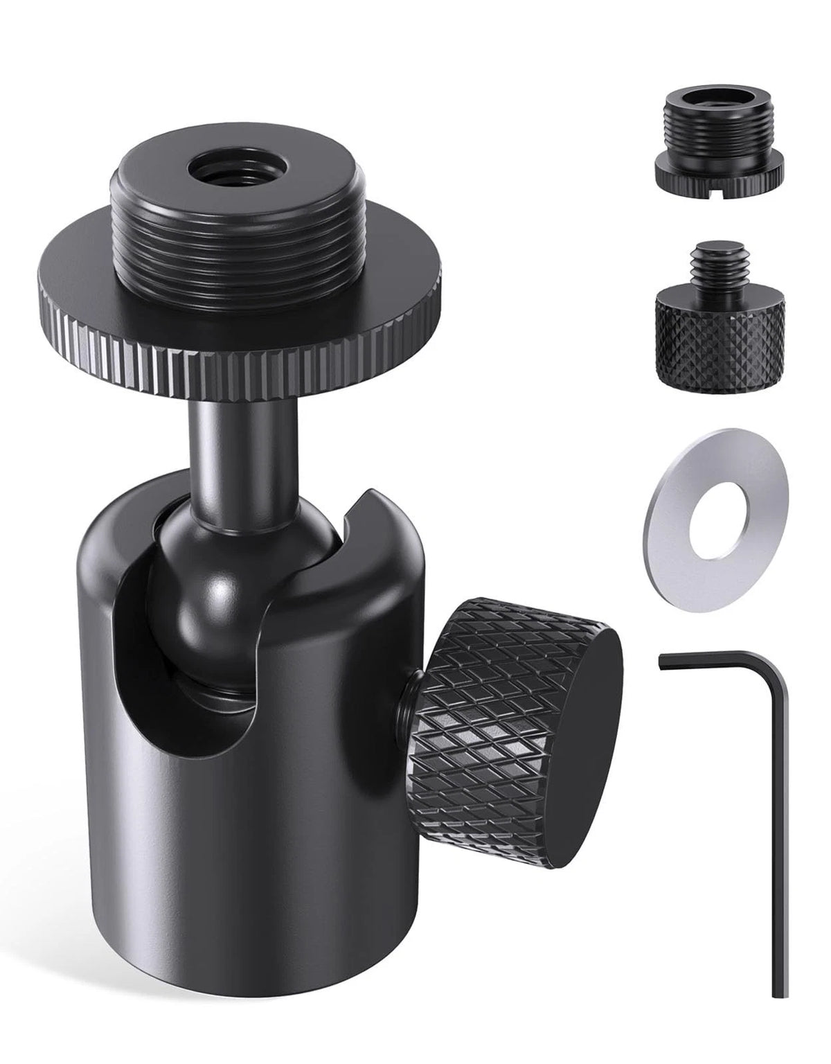 Etour Ball and Socket Head Microphone Adapter, All Metal, 180° & 360° Black