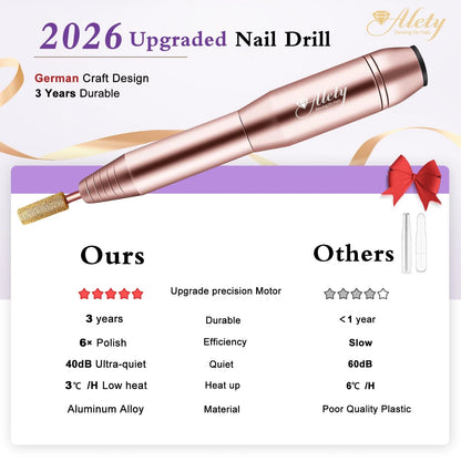 Alety Electric Nail Drill Kit - Portable File for Acrylic Gel Nails, Gold