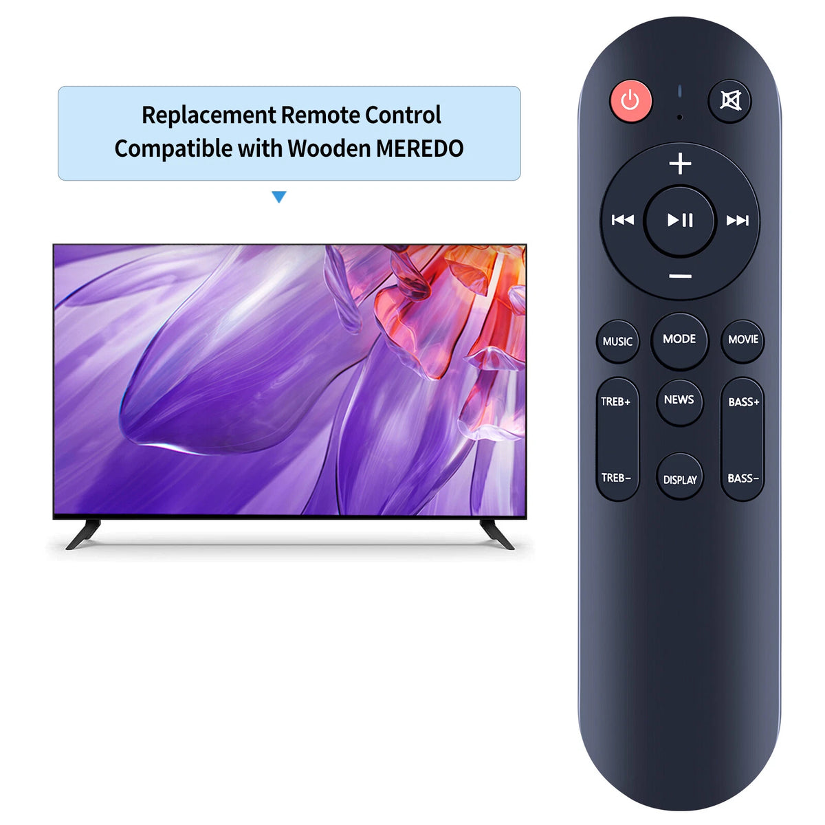 Replacement Remote Control For Meredo Wooden 2.1 Sound Bar for TV Devices