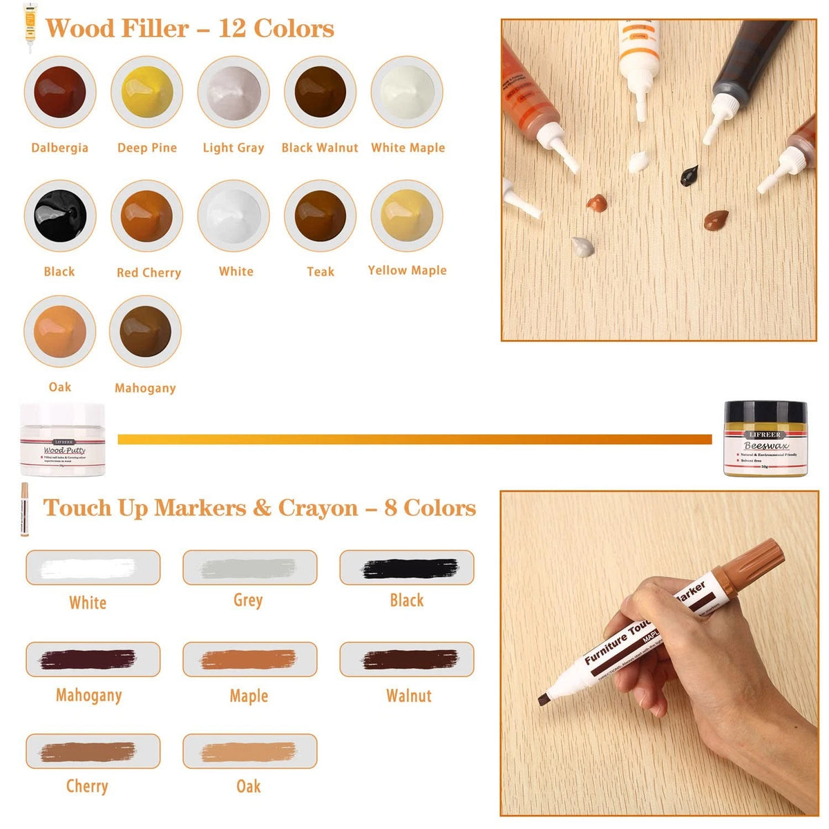 Lifreer Wood Repair Kit, 42 Pcs Furniture Kit - 42 Pcs, 42 Color