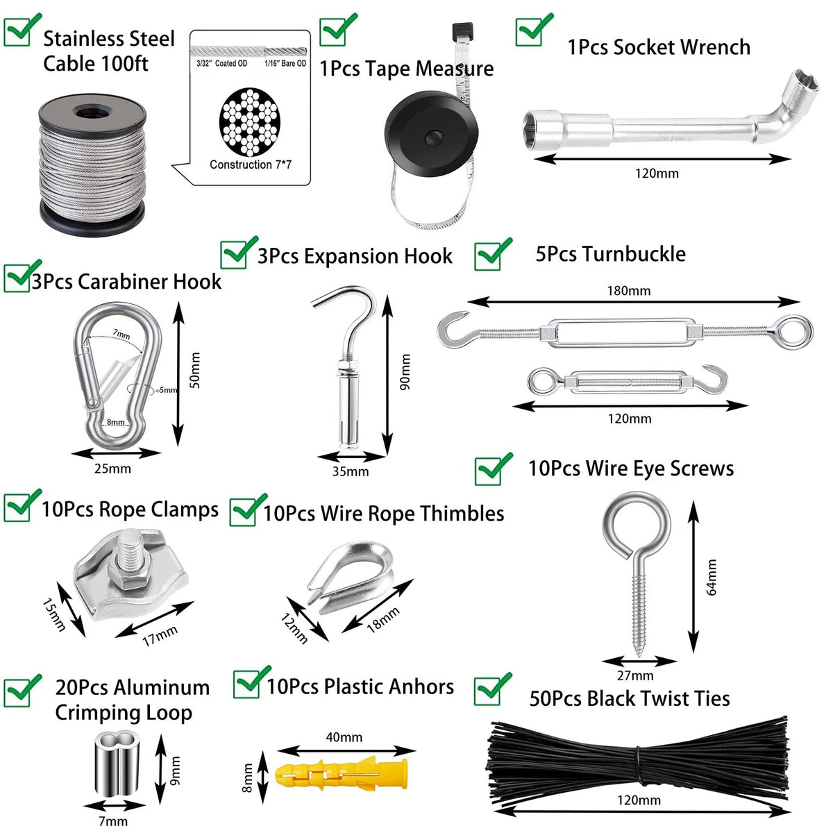 AFences 1/8" Stainless Steel Cable,1/8" Wire 50M Rope, 1/8 Rope