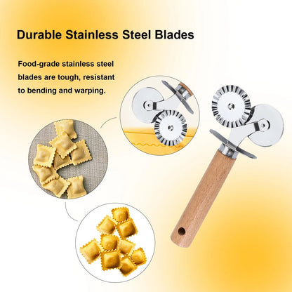 Pastry Double Cutter Wheel,2 Pack Pasta Wheel,Dual-Head 2 Pack, Silver