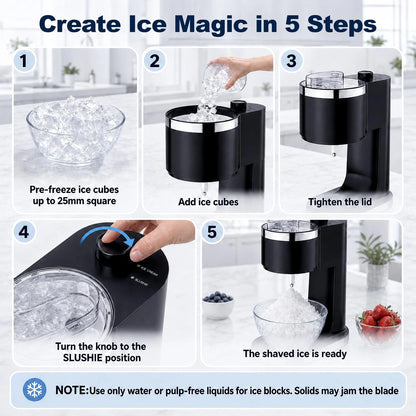 Ice Cream Maker & Shaved Machine, 2-in-1 Slushie Machine General, Black
