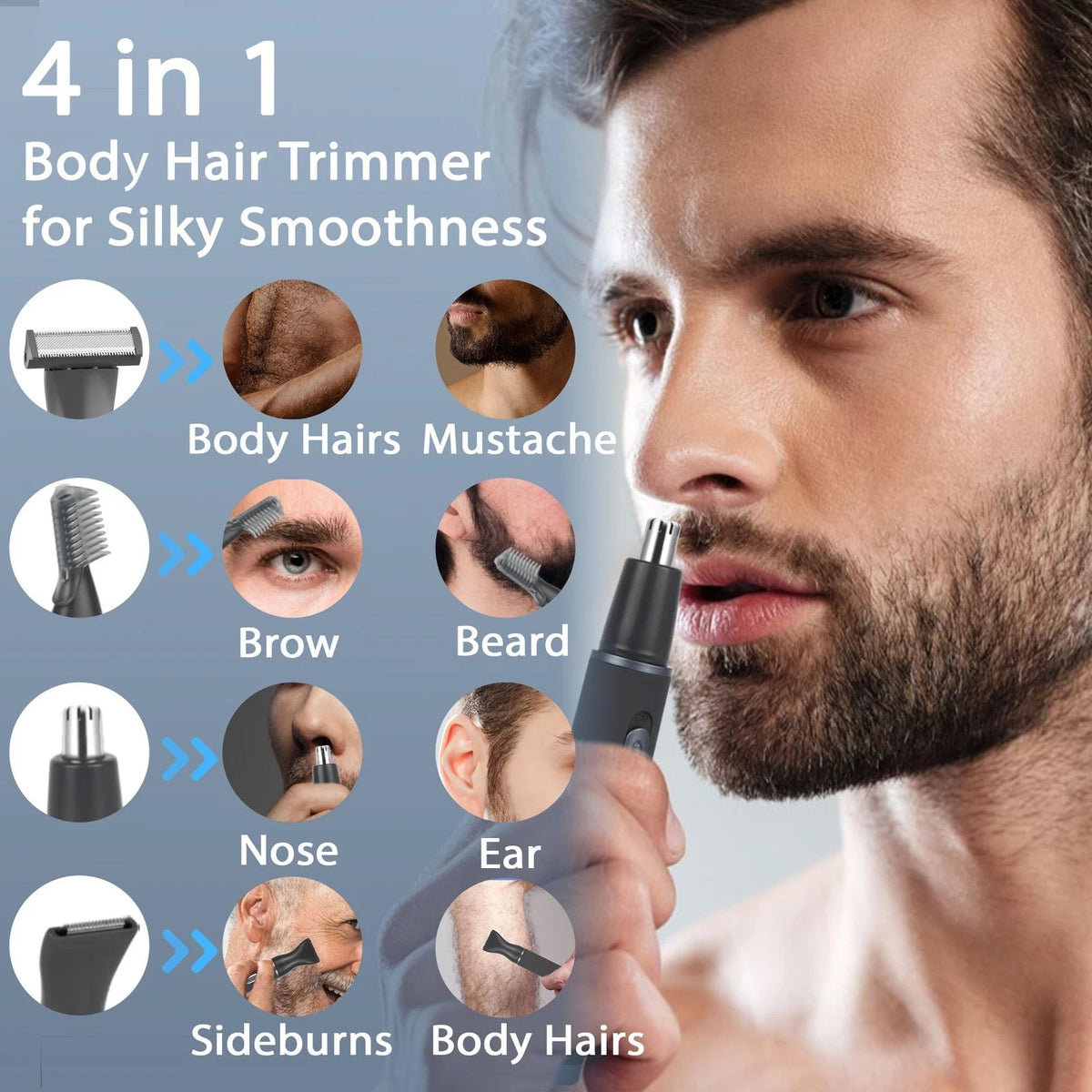 ULAIDO Body Hair Trimmer for Men, 4 in 1 Versatile Gray 4 1 (4 Heads)