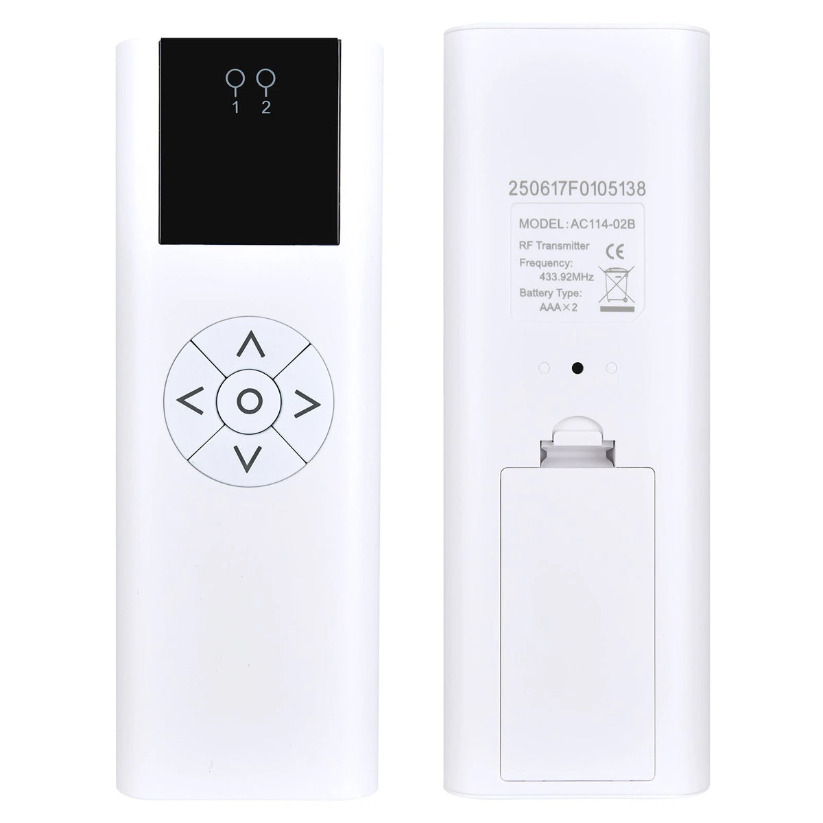 AC114-02B 02 Channel Remote Control For Motorized Wireless Blinds Controller