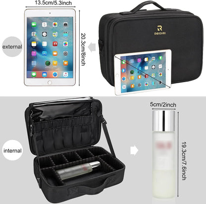 Relavel Makeup Bag Travel Train Case 13.8 inches Large Medium, m Black