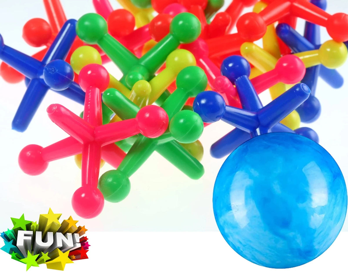 JA-RU Rainbow Jax Toy Set (2 Pack) Big Plastic Jacks Game 2 Packs, Colorful