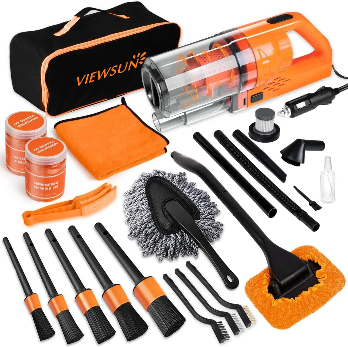 Viewsun Car Cleaning Kit, Orange 17pcs Interior Detailing 17PCS,