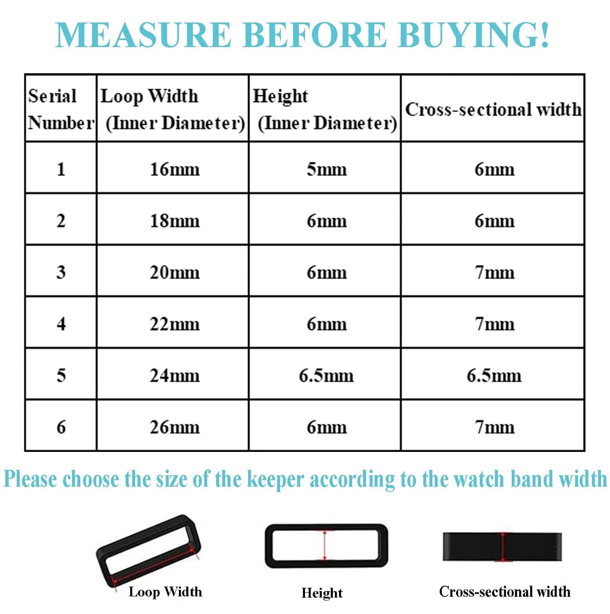 TICFROG 7 in 1 Watch Band Keepers Set, 24mm, Black