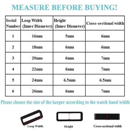 TICFROG 7 in 1 Watch Band Keepers Set, 24mm, Black