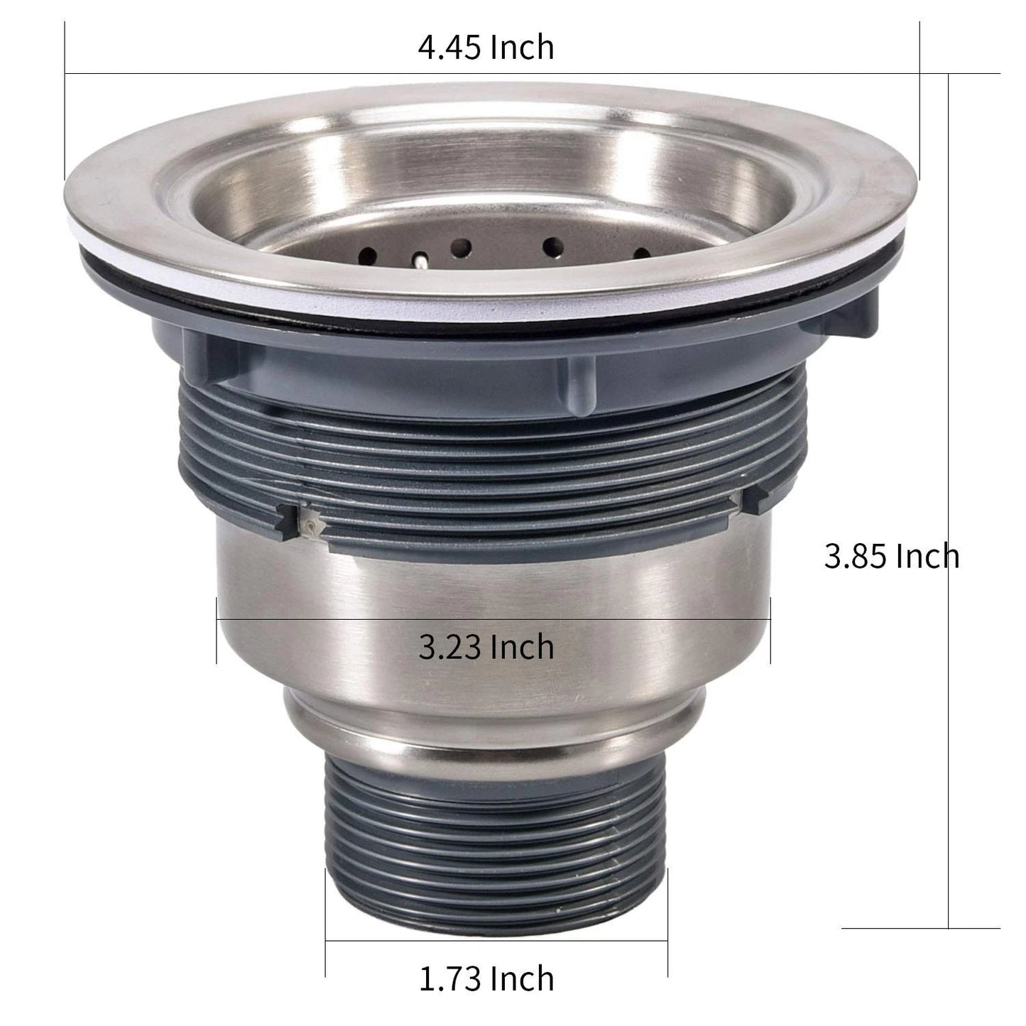 3-1/2 Inch Sink Drain Assembly Kit, Removable Deep Strainer Silver