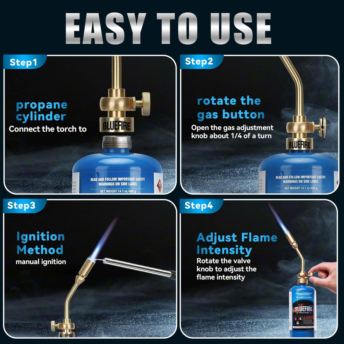 BLUEFIRE Solid Brass Jumbo Pencil Flame Gas Welding Torch Head Nozzle Gold