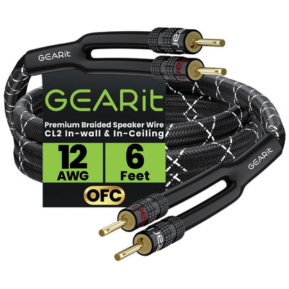 GearIT 12AWG Speaker Cable Wire with Gold-Plated Banana Tip 6 Feet, Black