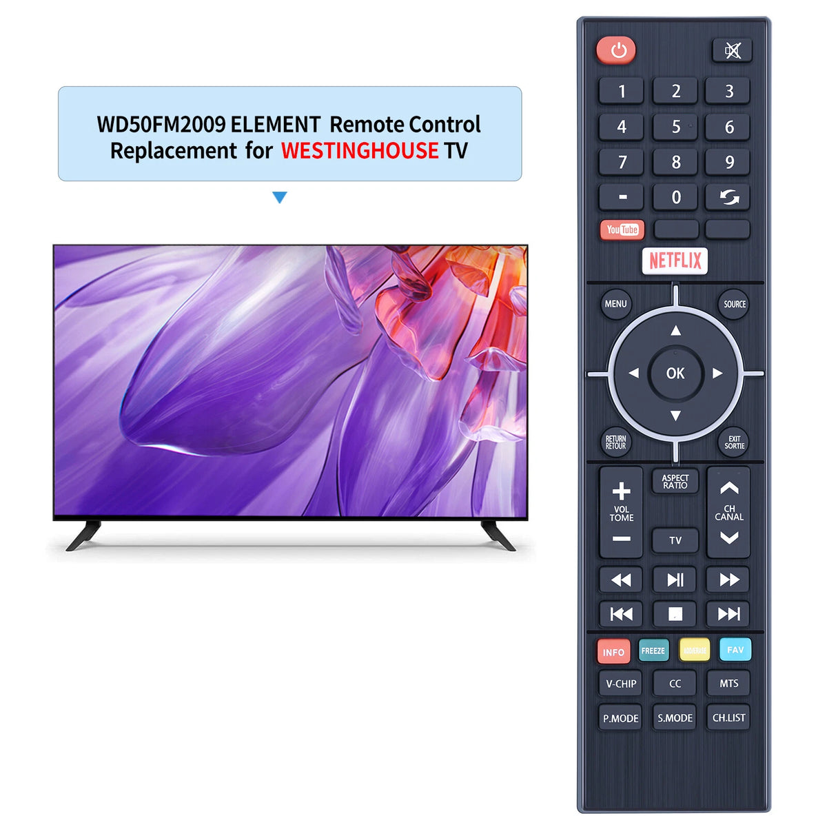 Remote Control For Westinghouse Pantalla 50" Smart TV WD50FM2009