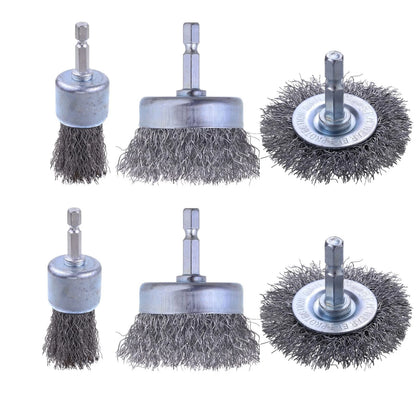 Rocaris 6 Pack Carbon Steel Wire Wheel and Pen Brush Set with 1/4-Inch Grey