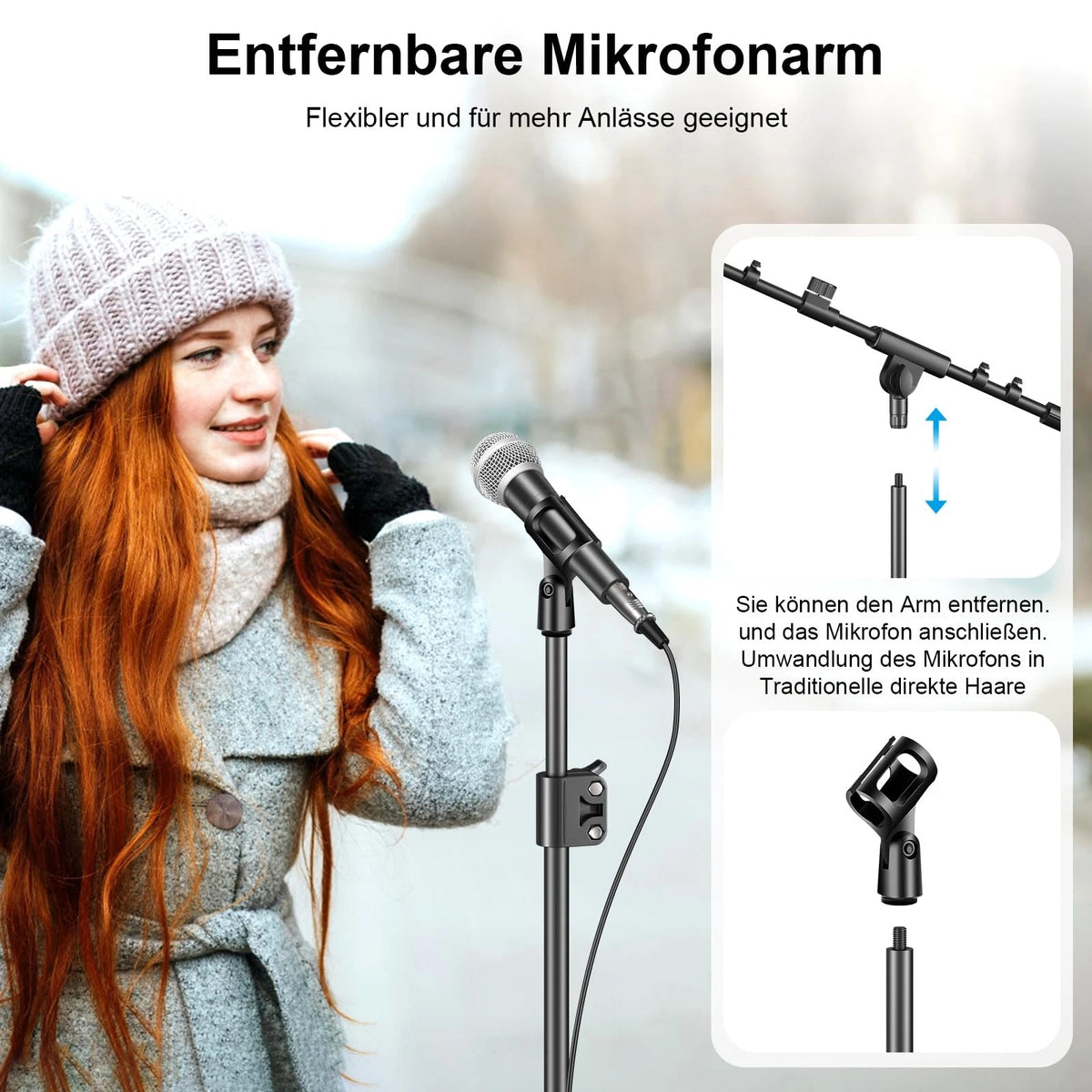Microphone Stand, Tripod Boom Arm Floor Mic Stand Height Adjustable Heavy M-2