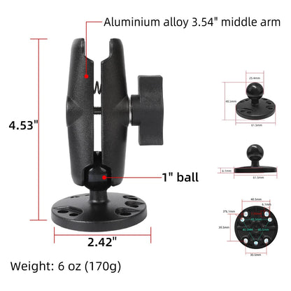 FPN 1" Ball Double Socket Arm with AMPS Hole Round Plate Base, 4.53" Length