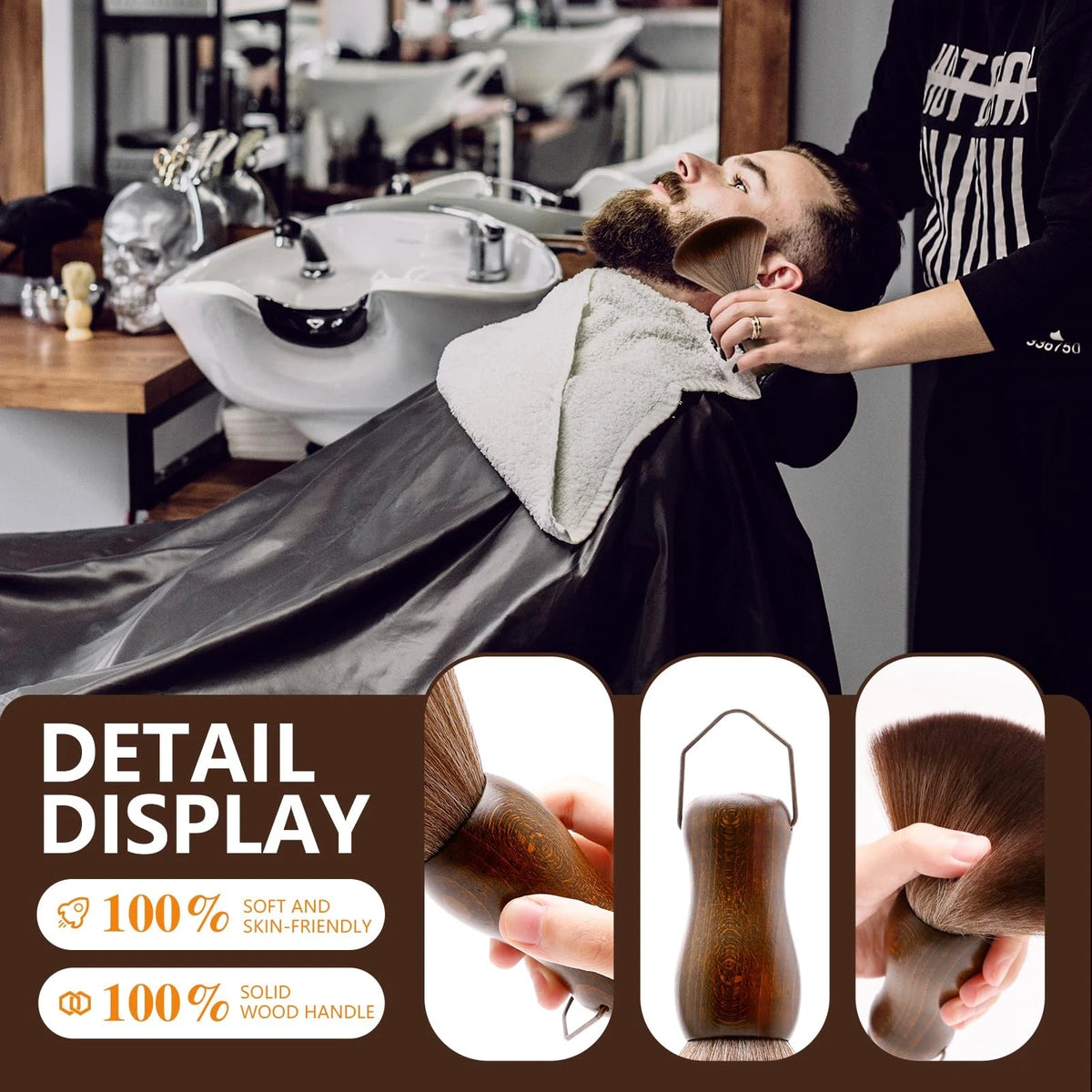 CGBARBER Barber Neck Duster Brush Wood Handle with brush+Black brush