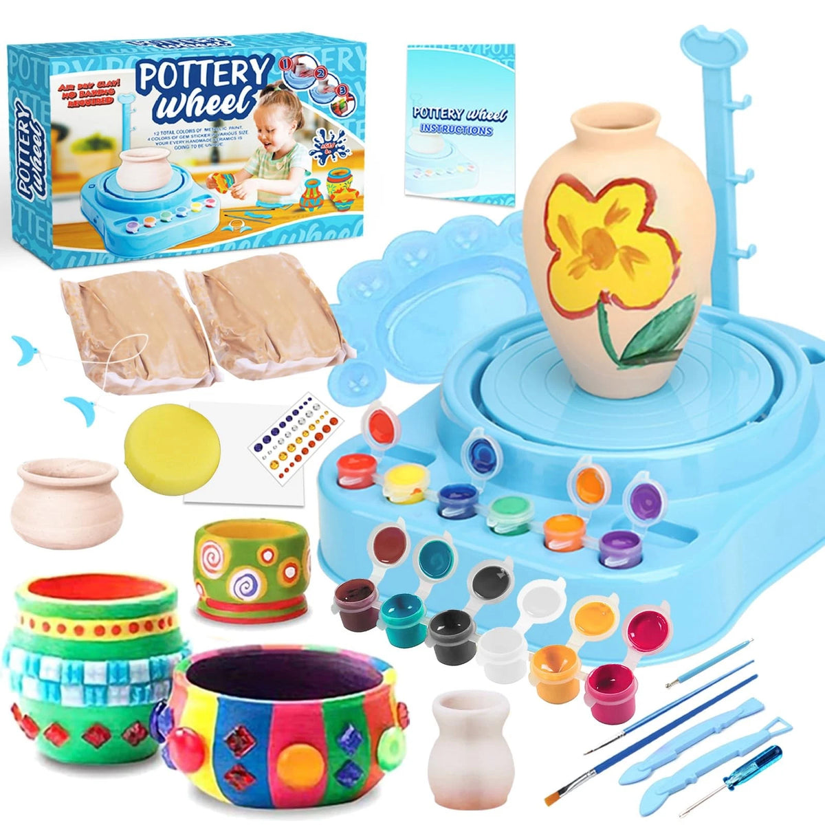 Insnug Mini Kids Pottery Wheel: Complete Painting Kit for Small, Blue