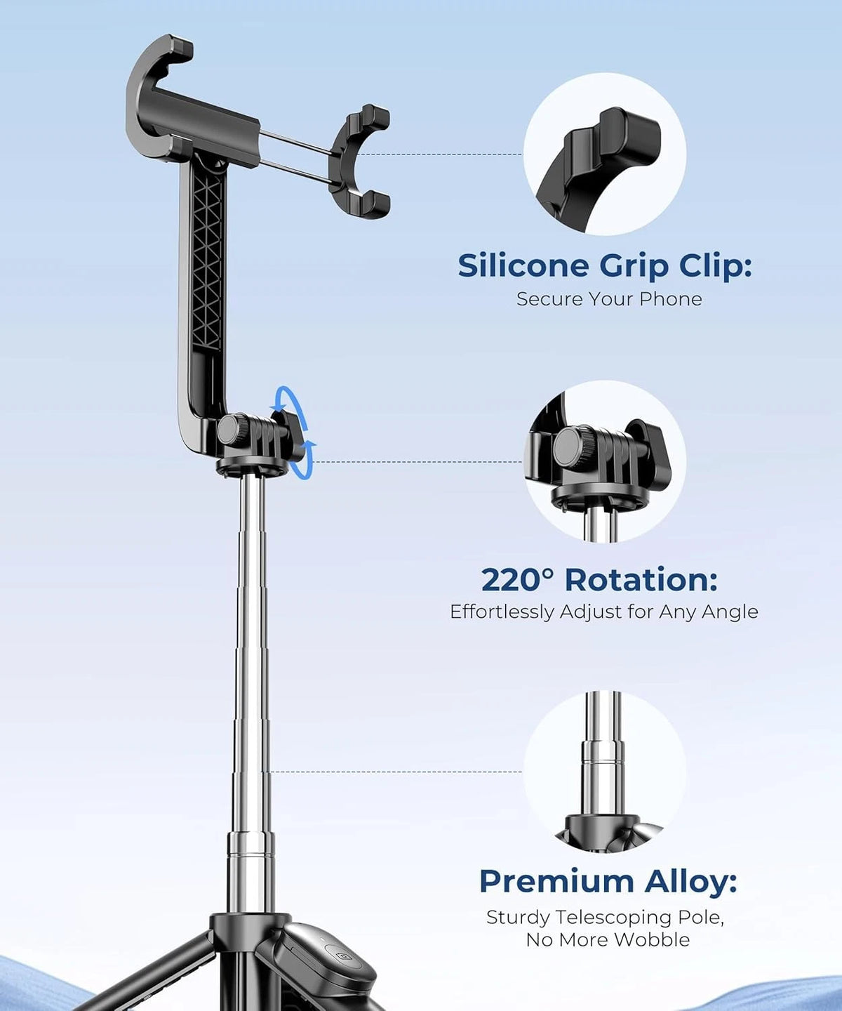 Fuloview 67” Selfie Stick Tripod for iPhone, Lightweight Travel Phone Black