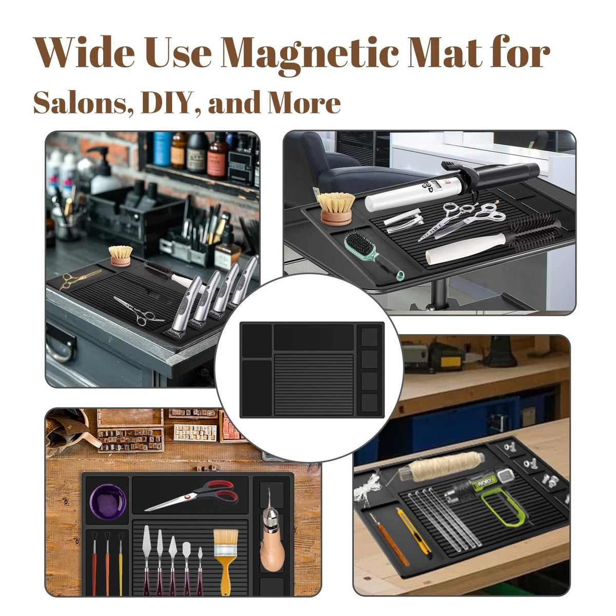Adevar Magnetic Barber Mat for Clippers,Barber Station Organizer Black