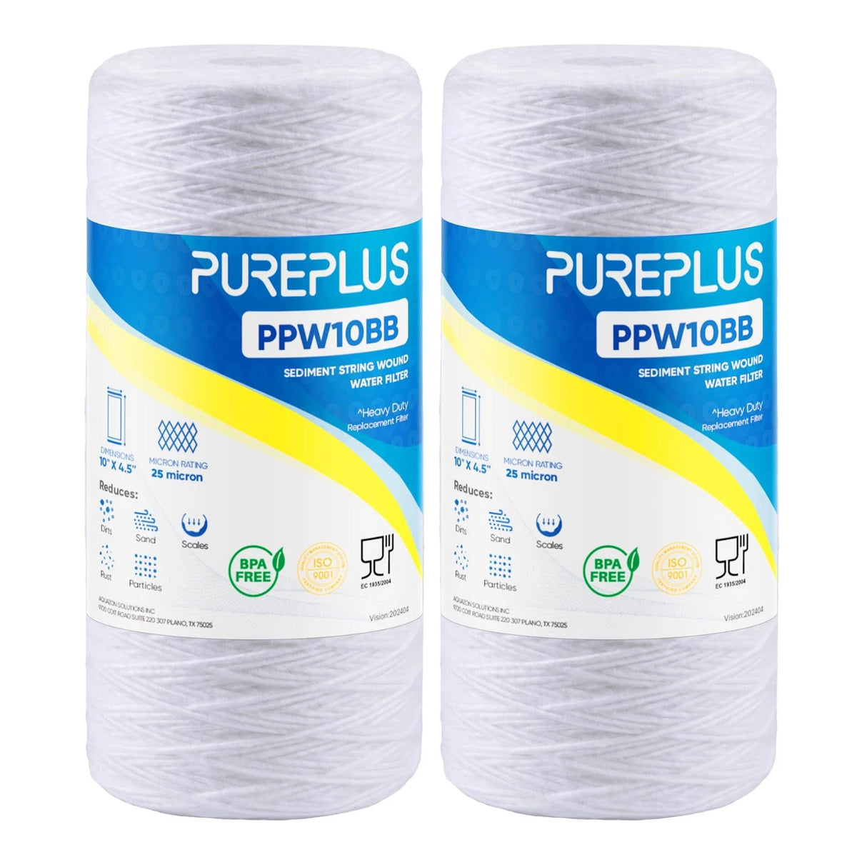 PUREPLUS 25 Micron 10 x 4.5 Whole House String 2 Count (Pack of 1), White