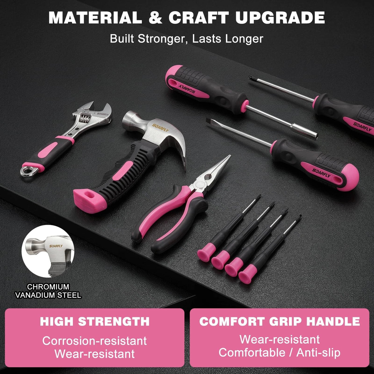 Tool Set, Kit for Home, 8V Cordless Drill 157PCS with Pink