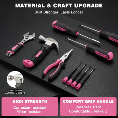 Tool Set, Kit for Home, 8V Cordless Drill 157PCS with Pink
