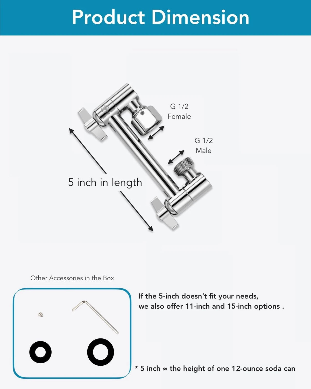 5 Inch Adjustable Shower Head Extension Arm, With Locking 5 inches, 1. Chrome