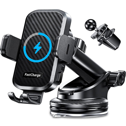 CHGeek Wireless Car Charger with Phone Holder Mount, 15W Fast Normal, Black