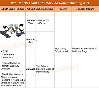 CLUBRALLY Club Car DS Deluxe Golf Cart Front and Rear End Repair Black