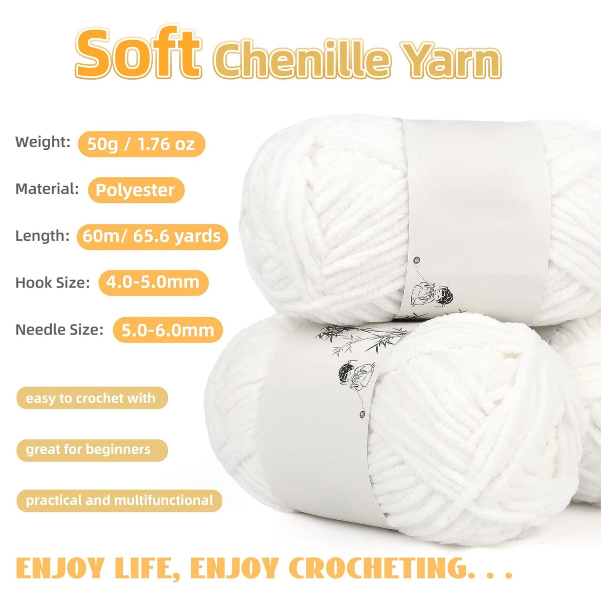 Aeelike Crochet Blanket Kit for Beginners, Easy Soft Kit, Pure White