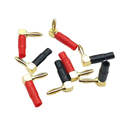 8x 90 Deg Banana Plugs Gold Plated Copper Dual Screw Solderless 10-18AWG Speaker