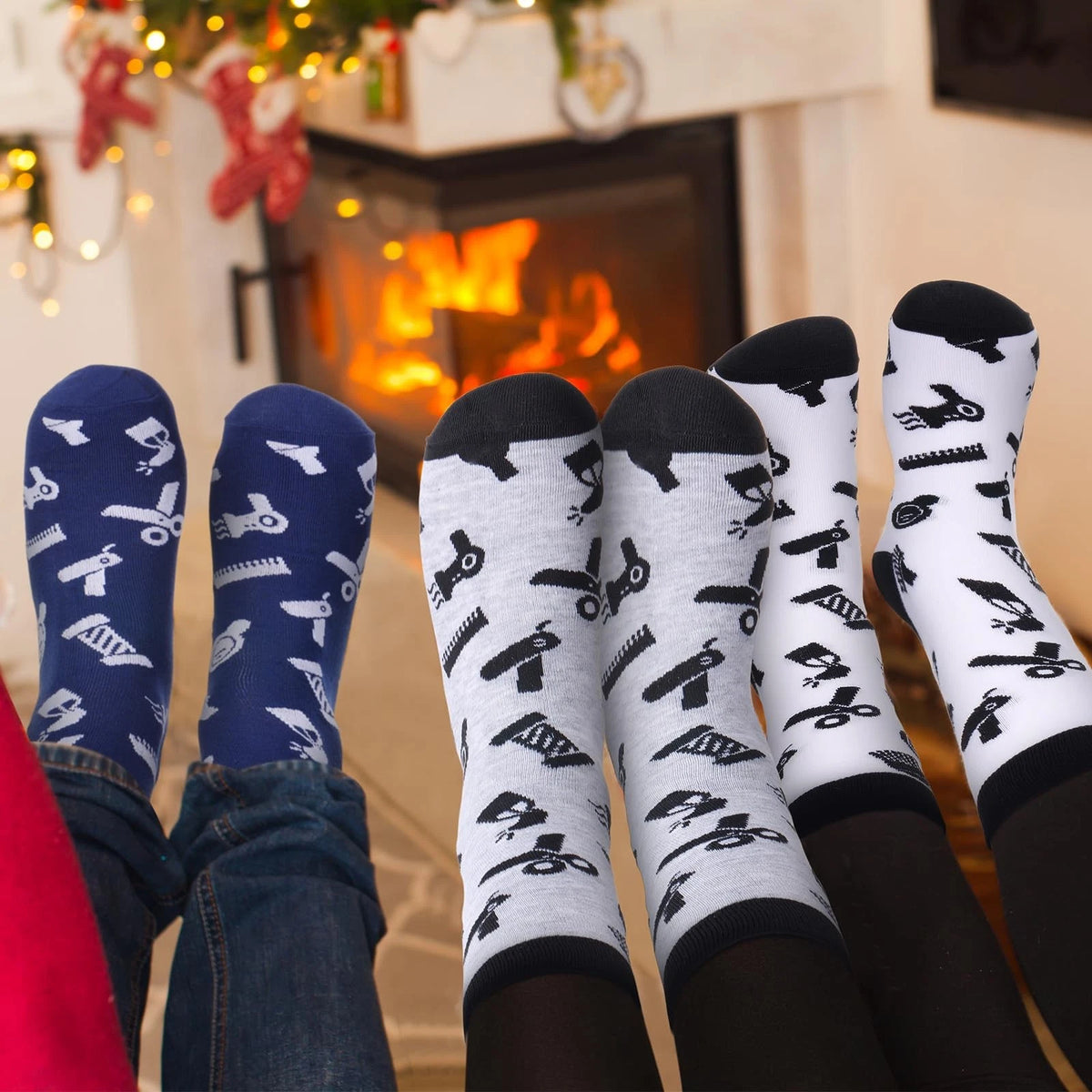 Ramede 5 Pairs Barber Gifts Socks for Men Novelty One Size, Stylish Colors