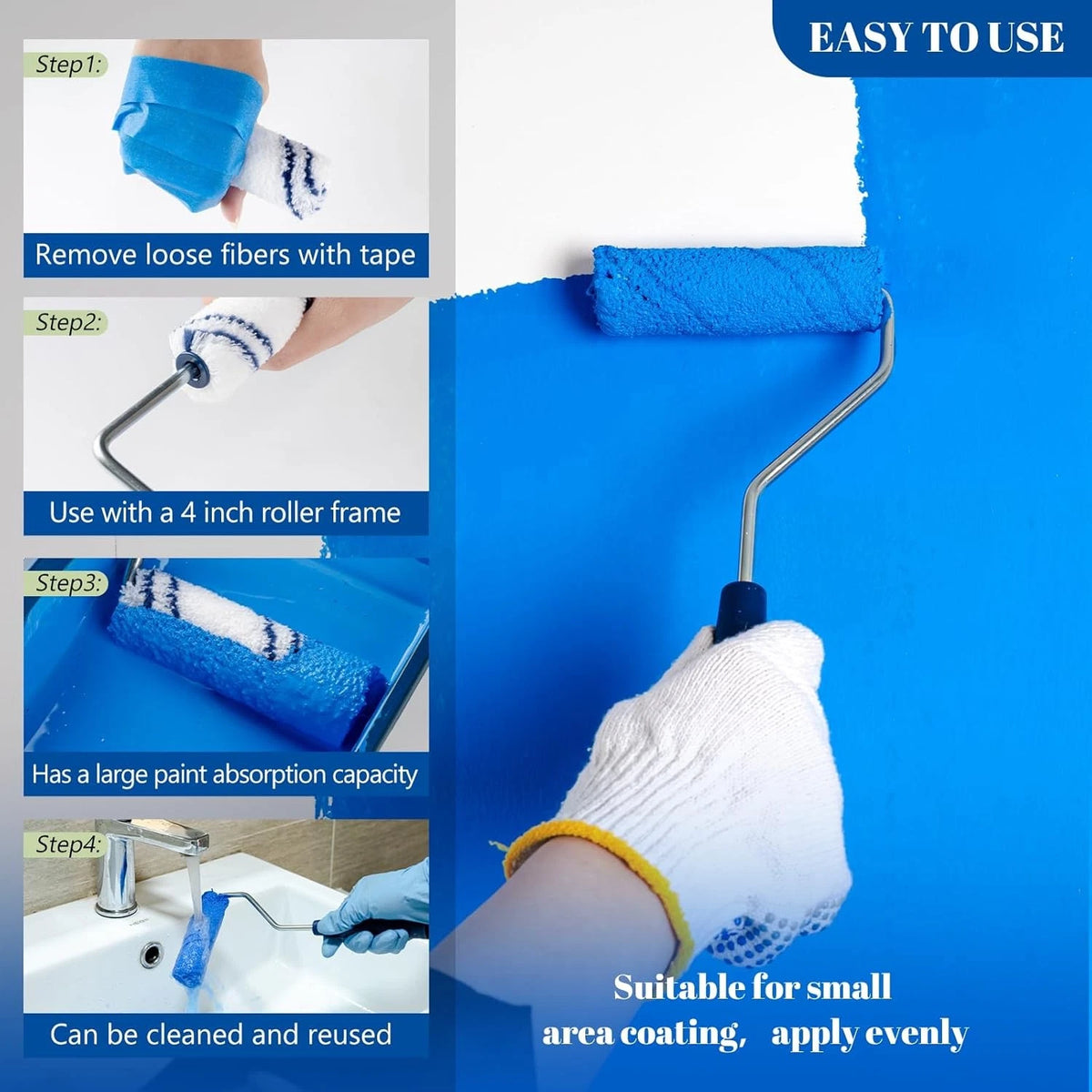100 Pack 4 Inch Microfiber Paint 4 Roller Kit, 100 Pack, Blue