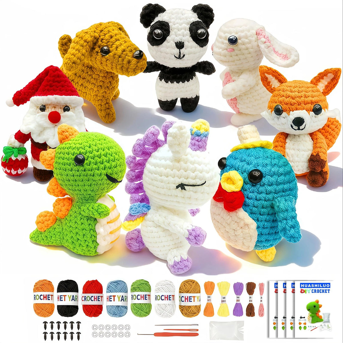 HUASHILUO 8Pcs Crochet Kit for Beginners, DIY Craft Miniature, Grey