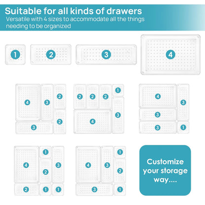 Vtopmart 25 PCS Clear Plastic Drawer Organizers Set, 4-Size Versatile
