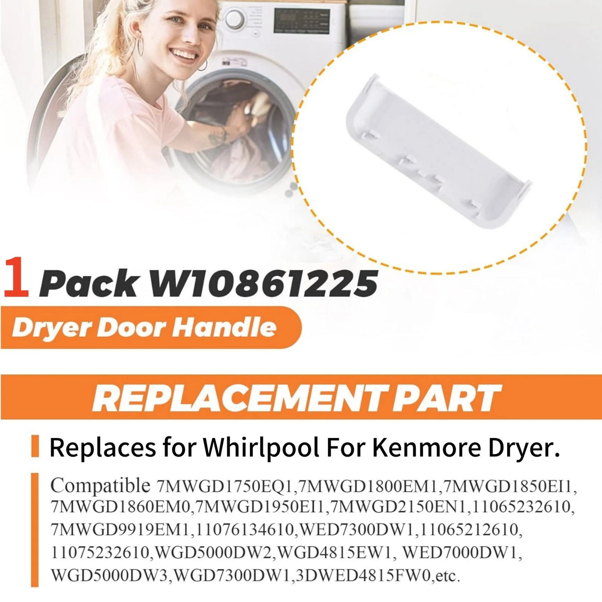 Dryer Door Handle W10714516 ABS Durable For Kenmore 110 Series Easy Installation