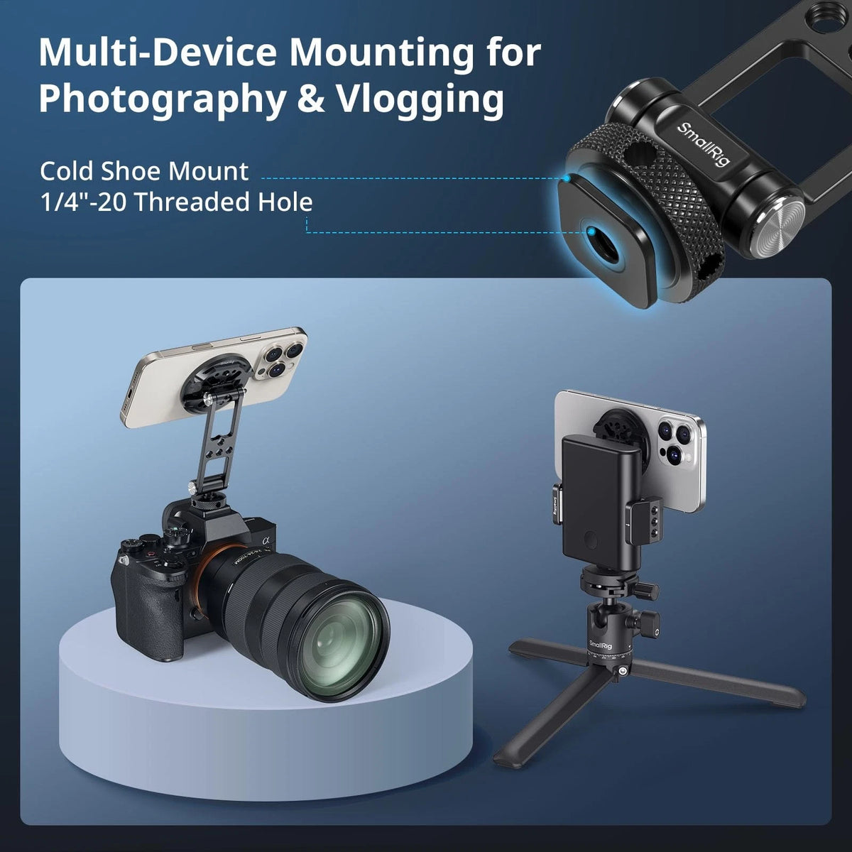 SMALLRIG Magnetic Metal Phone Mount with Cold Shoe Tripod Holder, black