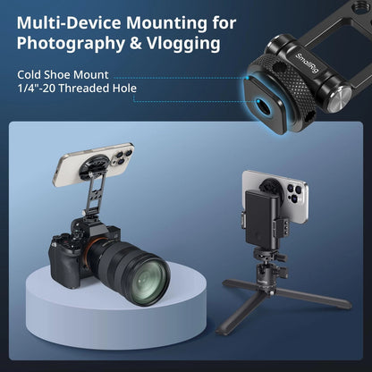 SMALLRIG Magnetic Metal Phone Mount with Cold Shoe Tripod Holder, black