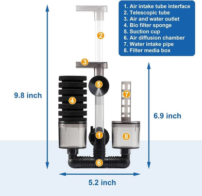 Aquarium Sponge Filter Fish Tank Foam Quiet DT-100A (10 to 40 gallons)