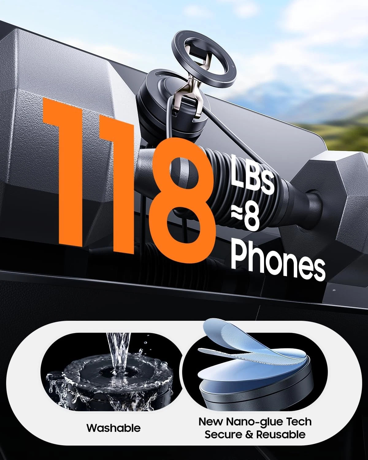 Meifigno for Magsafe Car Mount, [Metal Alloy Arm] Strongest Vacuum Black