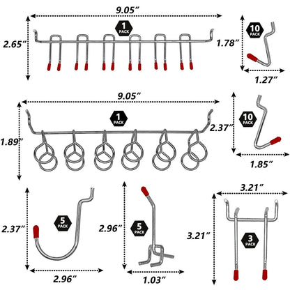 114 pcs Pegboard Hooks Assortment with Metal ['Silver', 'Red', 'Black']