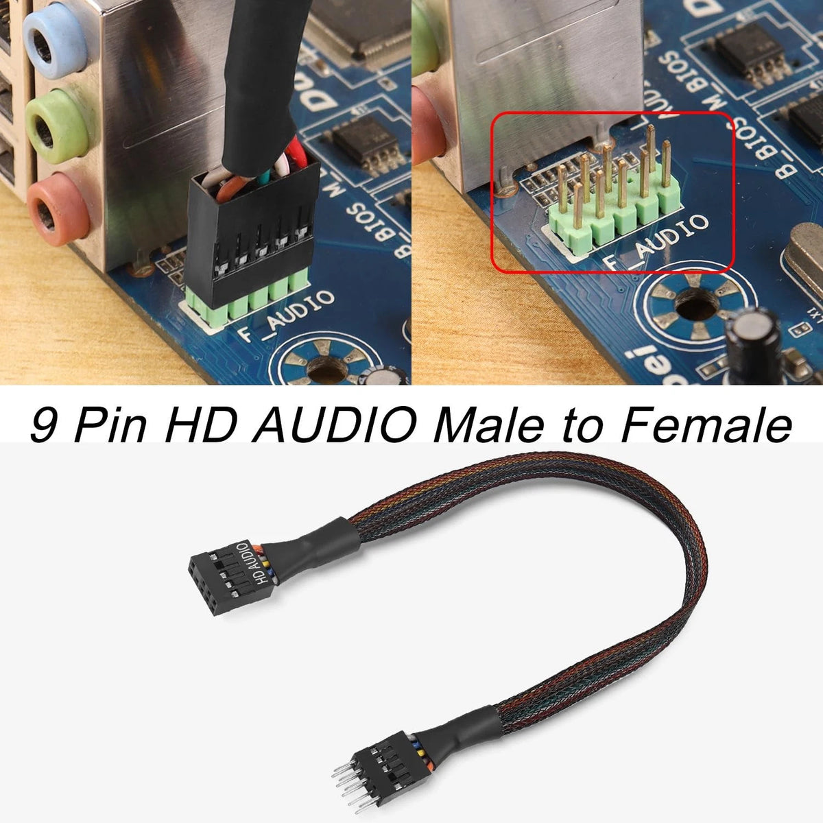 QIANRENON 9Pin HD Audio Motherboard Connector Cable - Male 30cm, Black