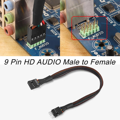 QIANRENON 9Pin HD Audio Motherboard Connector Cable - Male 30cm, Black