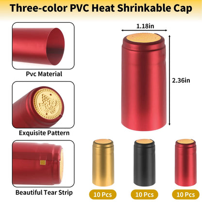 Wine Sealer for Bottles - 60 pcs PVC Heat Shrink Capsules and Corks