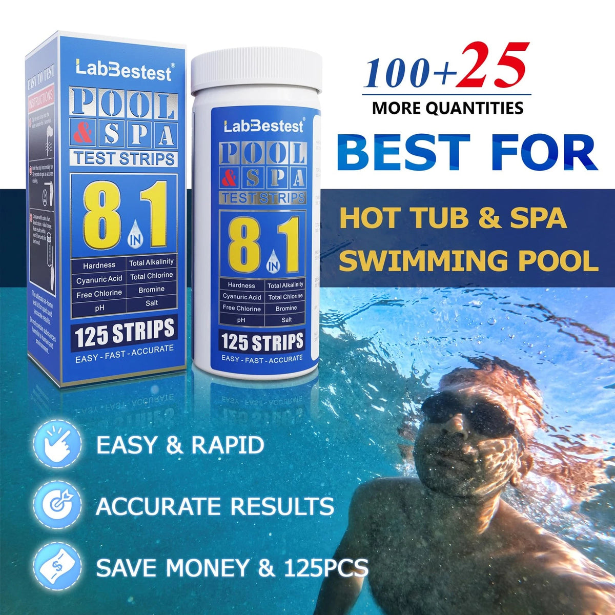 LabBestest Pool Salt Test Strips - Water Testing Kit - 125...