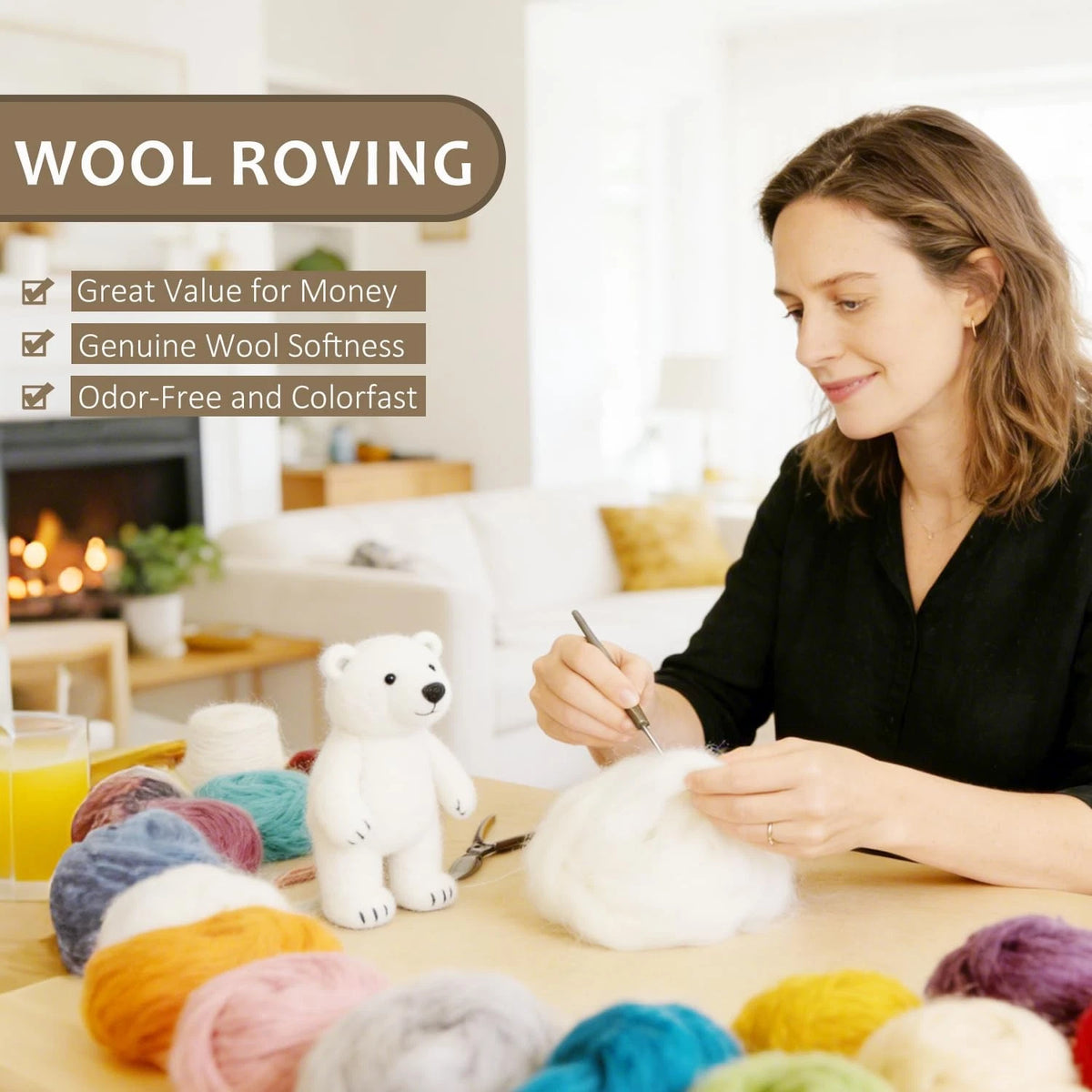 3.4oz Wool Roving, Needle Felting Military Olive, Olive