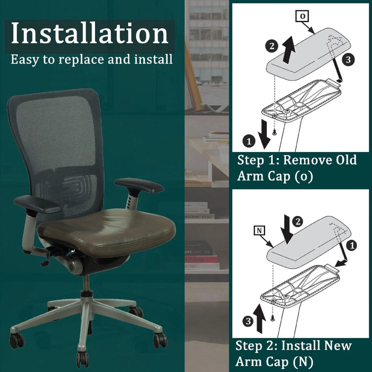 HYEJDRV Chair Armrest Replacement, Arm Pad Caps Replacement for Haworth Black